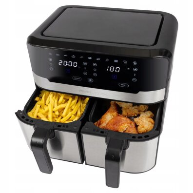 FRYTKOWNICA BEZTŁUSZCZOWA 9L XXL PODWÓJNA AIR FRYER 2400W FRYTOWNICA 2KOSZE