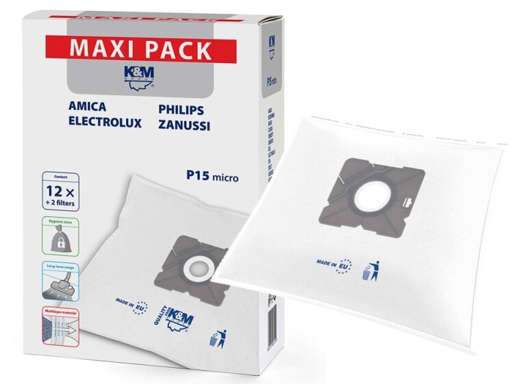 12x Worki flizelinowe do odkurzacza K&M P15 MICRO MAXI AMICA BEKO 