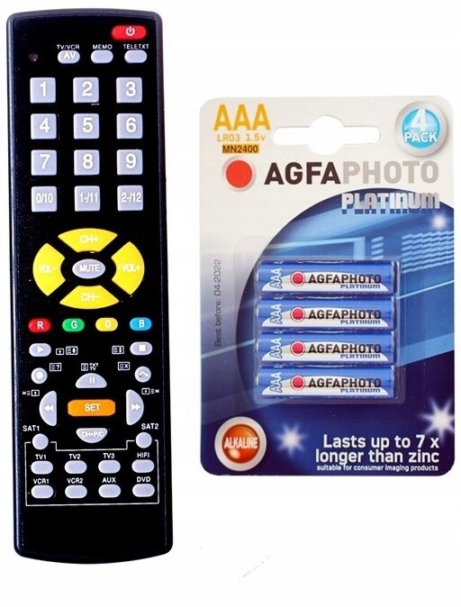 UNIWERSALNY PILOT DO TV 10w1 + 4x baterie AGFA