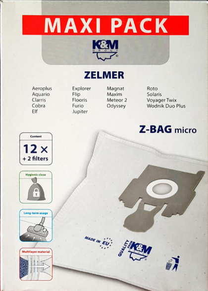 12x Worki flizelinowe Z-BAG K&M do odkurzaczy ZELMER 